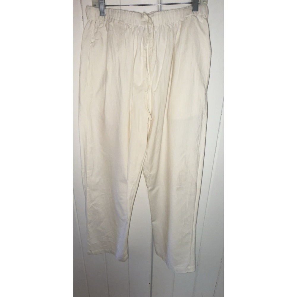 Fabindia Mens Pant Size Large Cream 100% Cotton Pull On Drawstring Reg Fit
